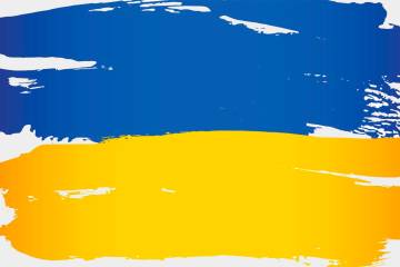 Blue and yellow paint strokes meant to represent Ukraine flag