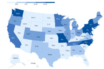 Shaded U.S. map showing impact of NIH research funding by state